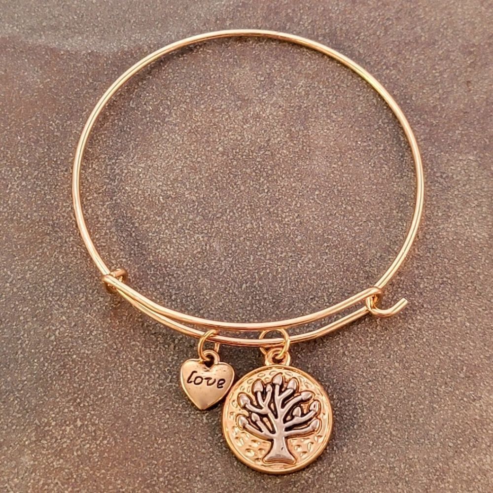 NEW Gold Tree of Life Love Heart Expandable Charm Bracelet